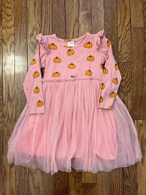 Girls Pink Pumpkin Print Tulle Dress